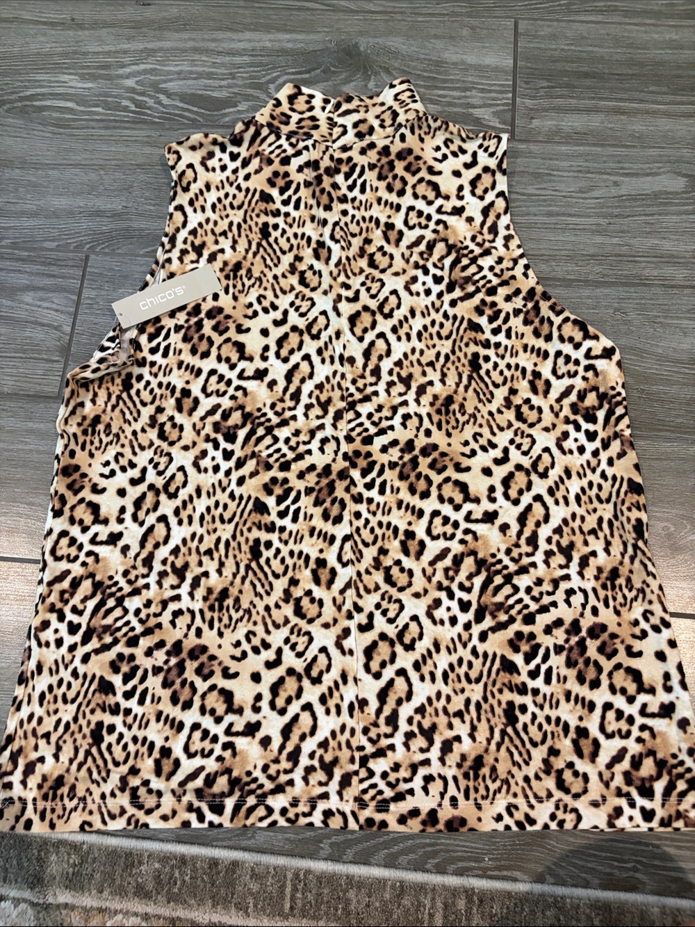 Chico’s Leopard Print Sleeveless Mock Neck Top in Tan, Cream, Black - Picture 6 of 8